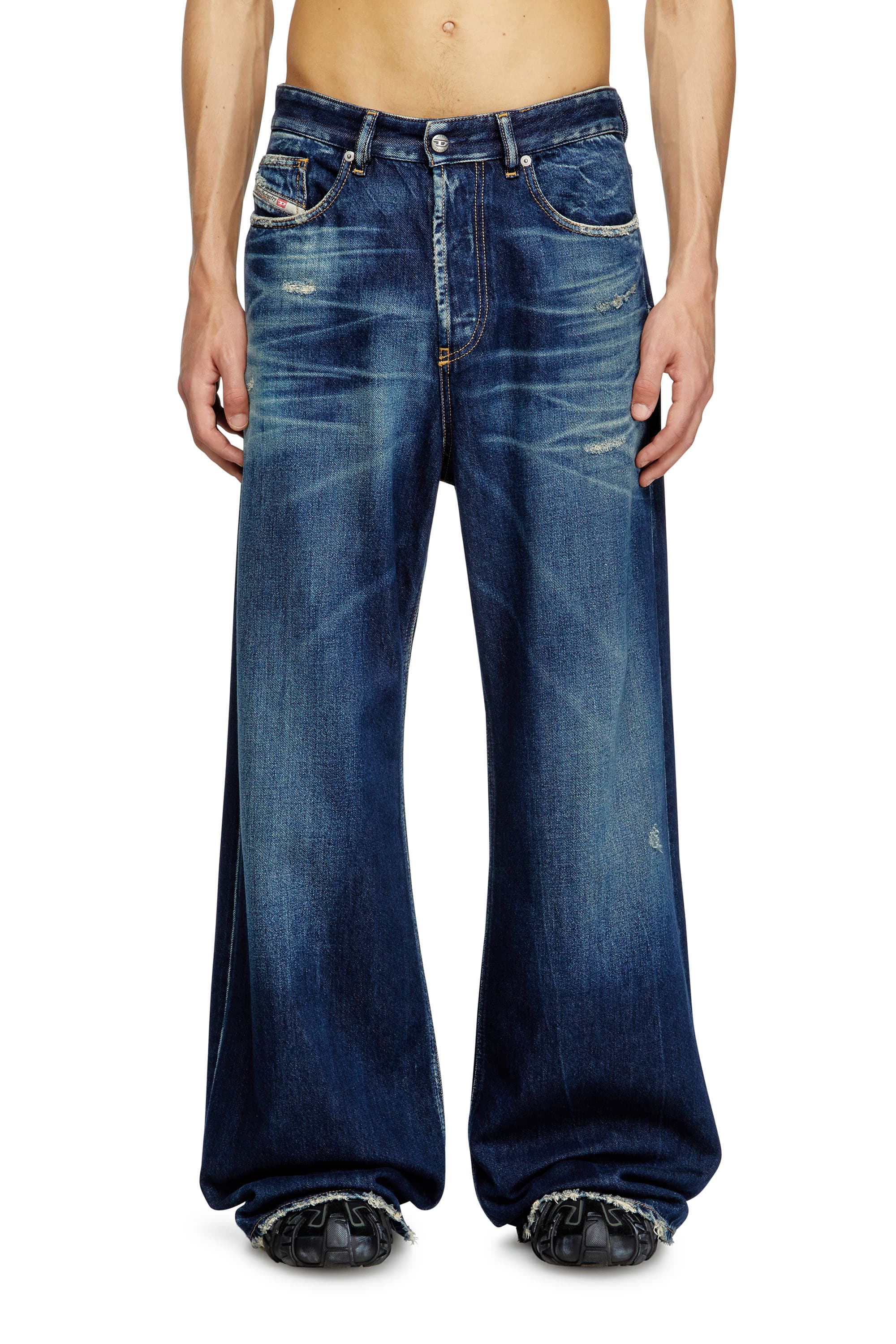 Diesel Jeans Relaxed Taille Basse D-Rise, Bleu foncé, Fermeture boutonnée
