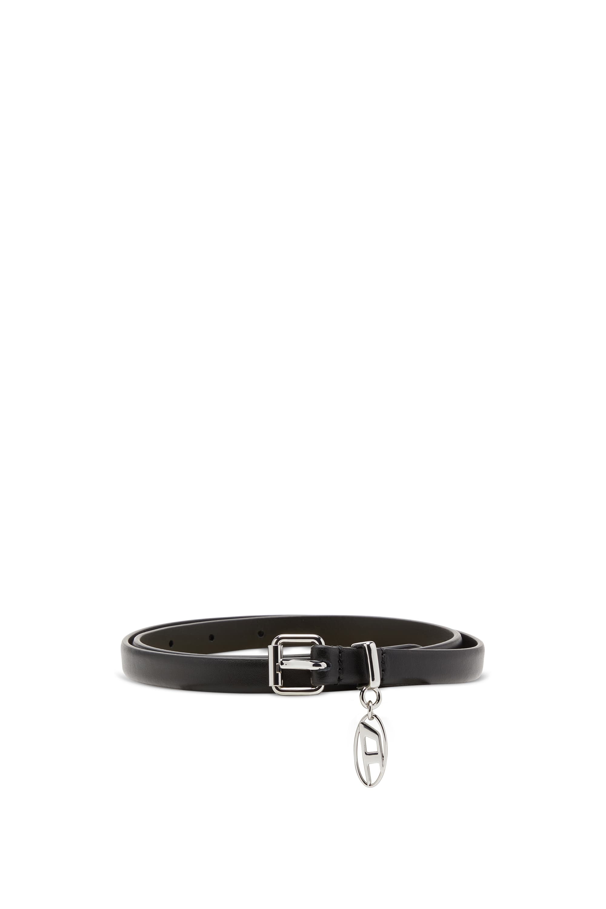 Diesel - Ceinture 1.5 cm fine en cuir avec charme Oval D - Ceintures - Femme - Noir