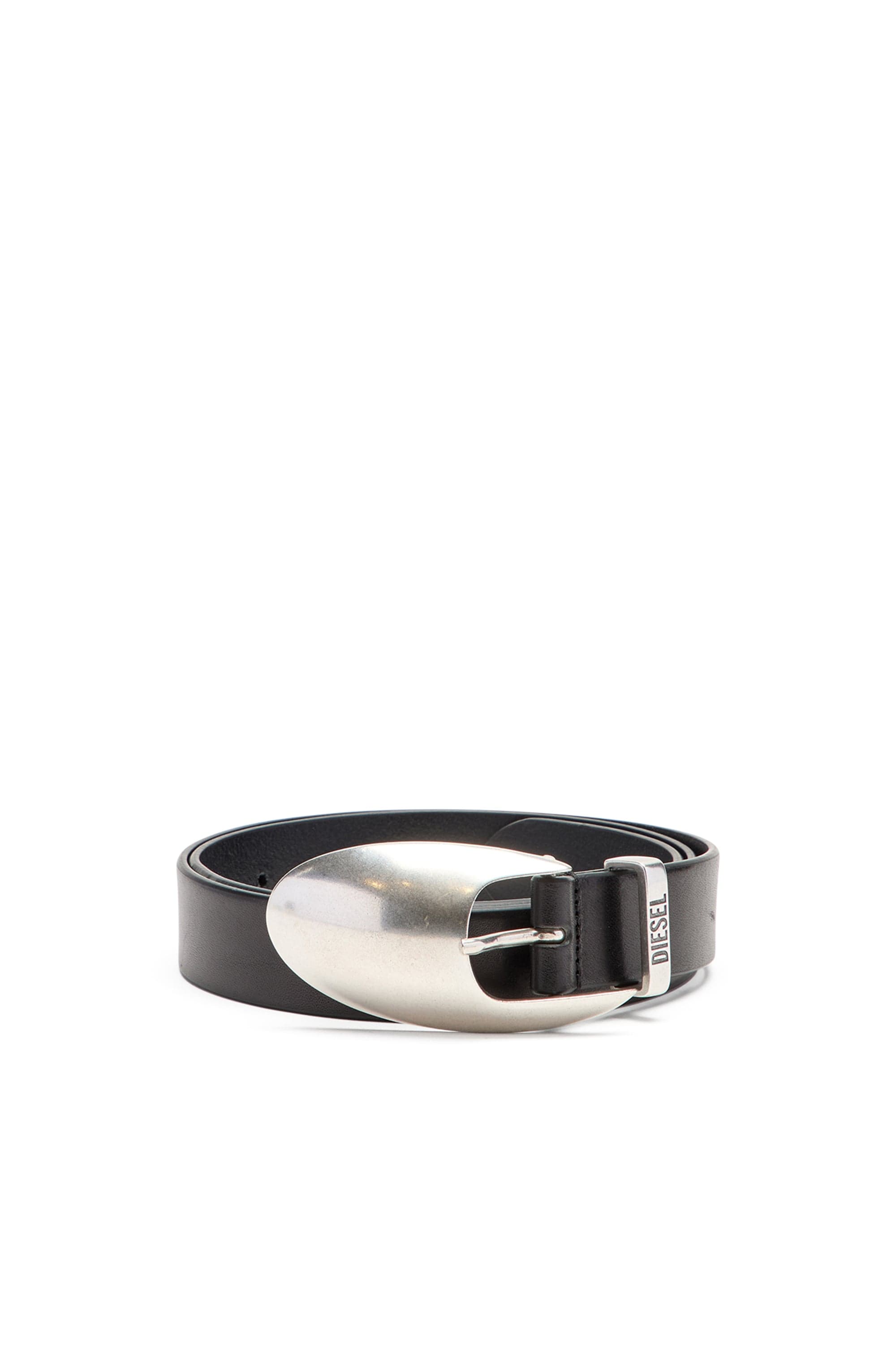 Diesel - Ceinture en cuir de 3 cm avec boucle sculpturale - Ceintures - Homme - Noir