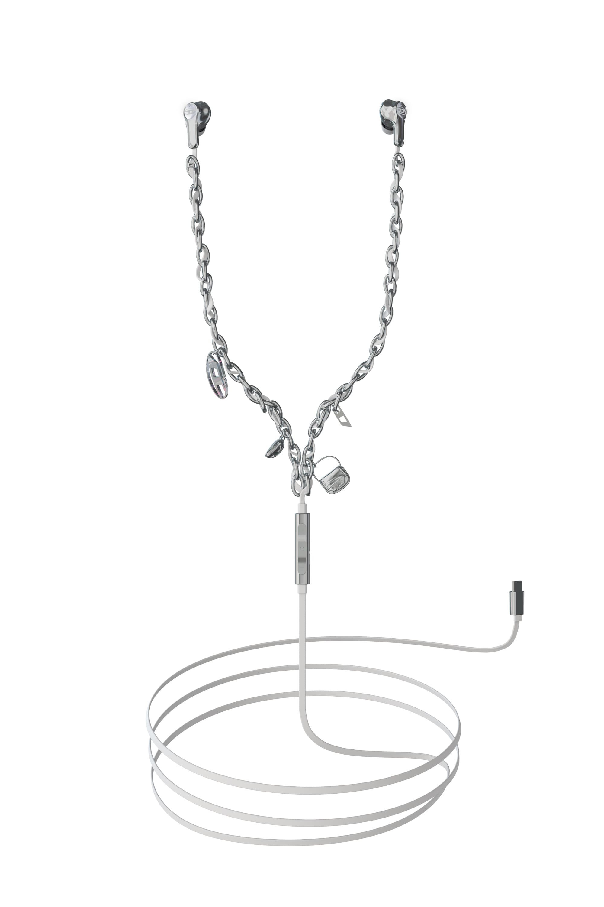Diesel - Écouteurs filaires et charms - Écouters - Mixte - Gris argenté