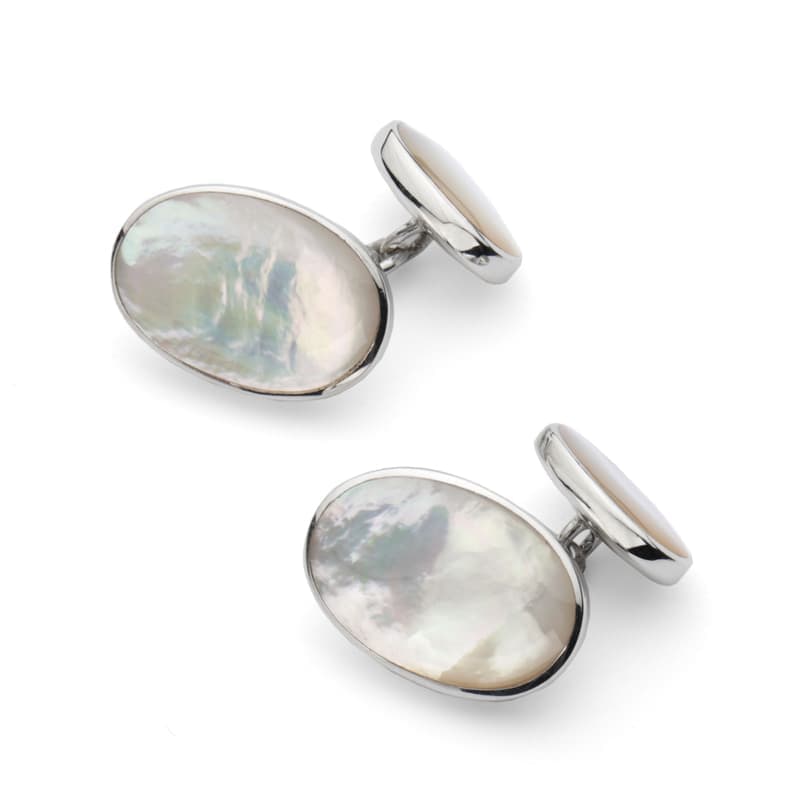 Aspinal of London Oval Sterling Silver & Mother of Pearl Cufflinks