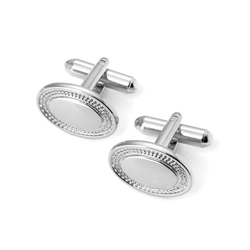 Aspinal of London Sterling Silver Plated Engraved Edge Oval Cufflinks