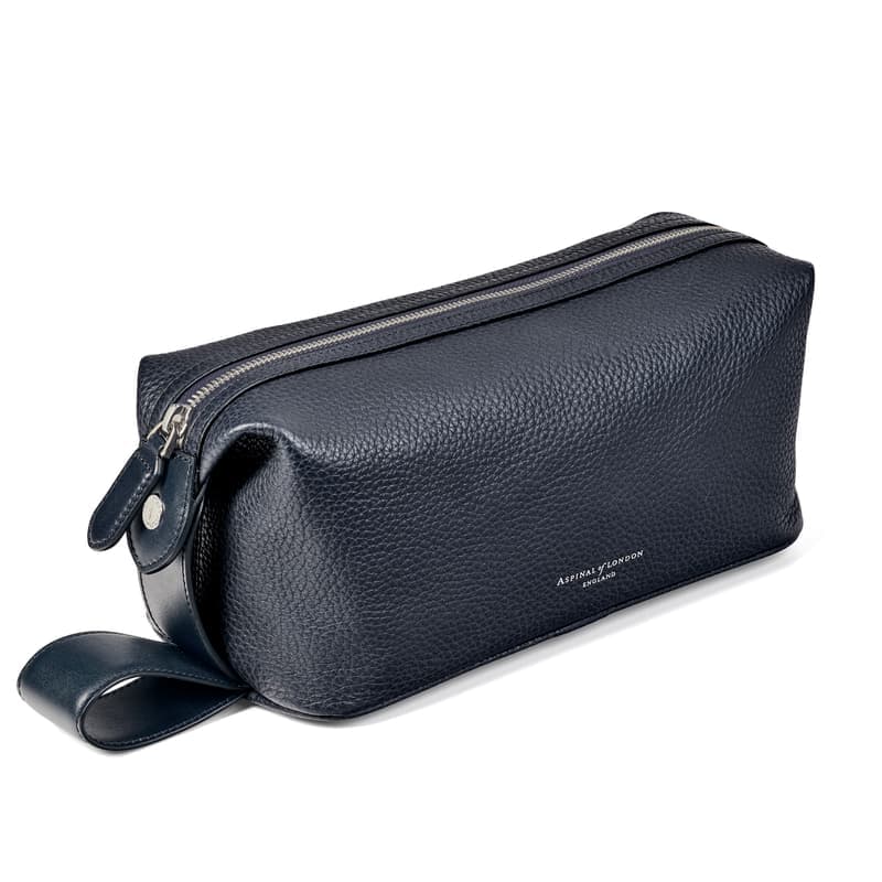 Aspinal of London Reporter Wash Bag in Navy Pebble