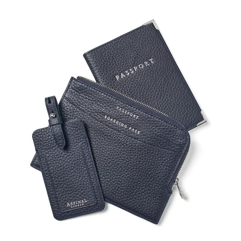 Aspinal of London Zipped Travel Collection in Navy Pebble