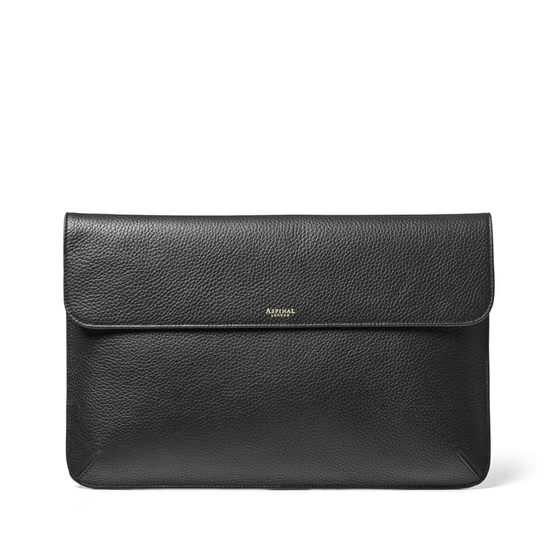 Aspinal of London Leather Laptop Case in Black Pebble