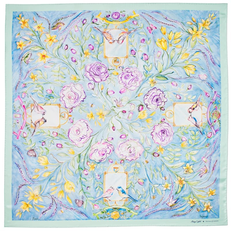 Aspinal of London Green Rose Silk Scarf in Mint Floral Pure Silk