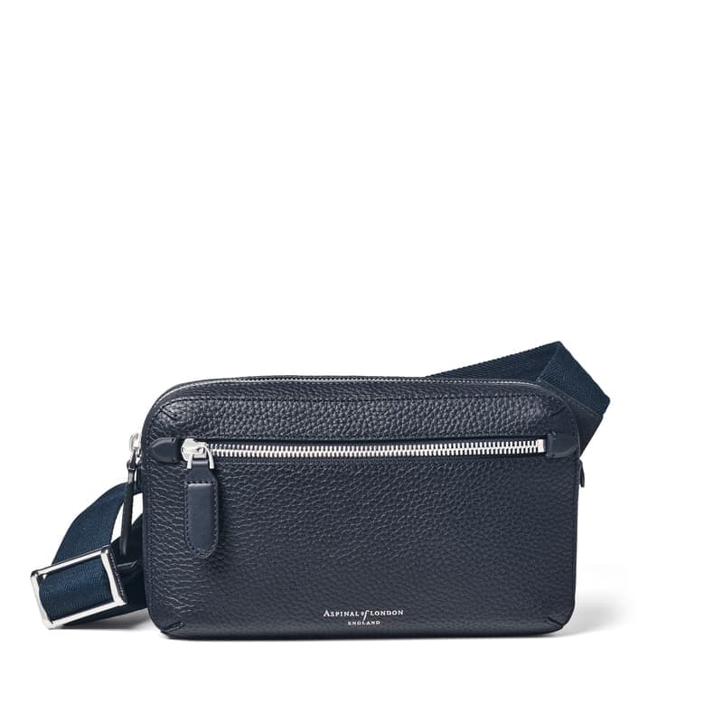 Aspinal of London Reporter Compact Crossbody Bag in Navy Pebble