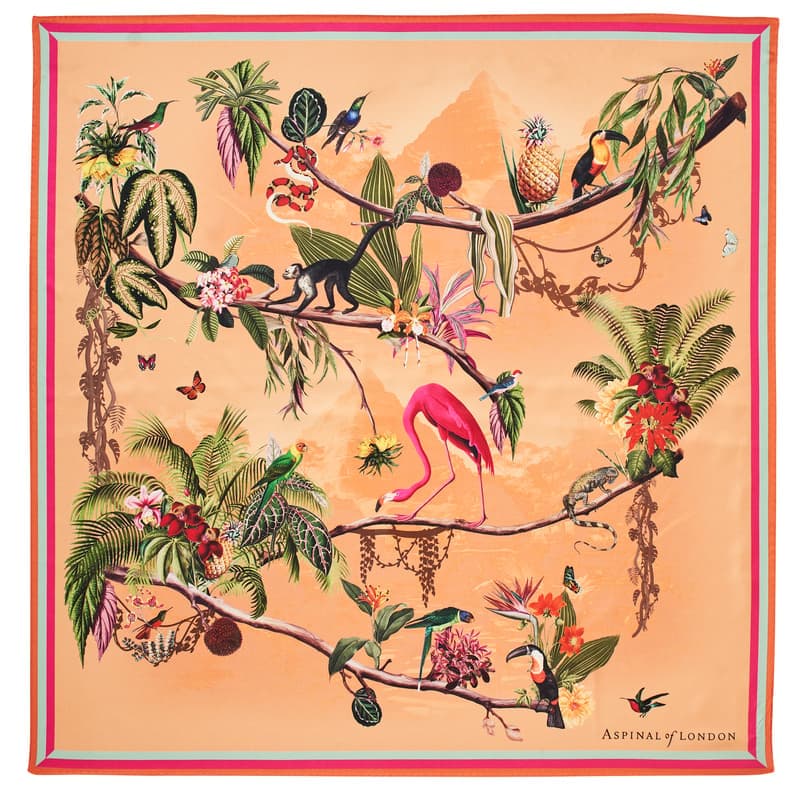Aspinal of London Tropical Garden Silk Scarf in Orange Pure Silk