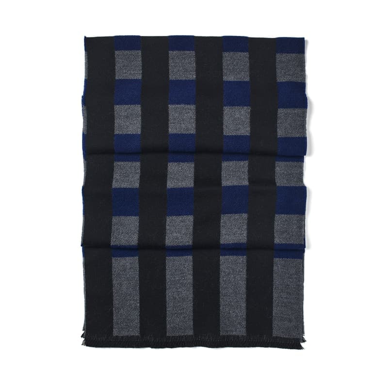 Aspinal of London Exploded Check Wool Scarf in Navy