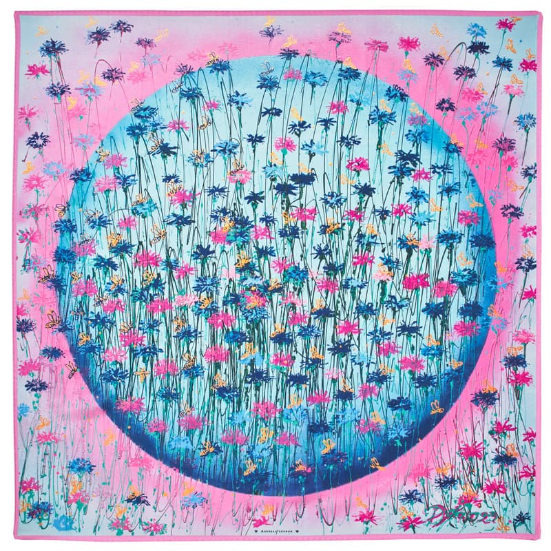 Aspinal of London Our Planet of Bees Silk Scarf in Candy Pink & Cornflower Blue Pure Silk