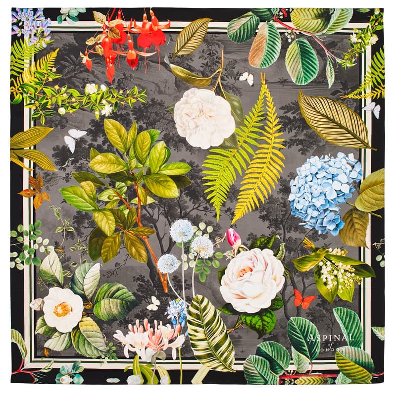 Aspinal of London Secret Forest Silk Scarf in Black Pure Silk