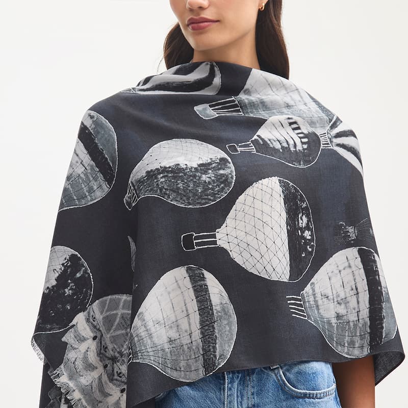 Aspinal of London Merino & Silk Stole in Monochrome Hot Air Balloon