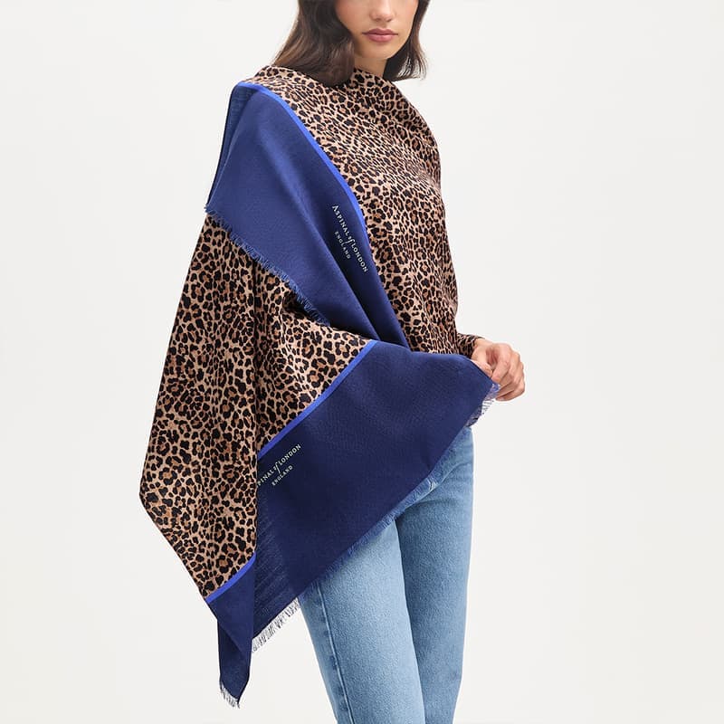 Aspinal of London Merino & Silk Stole in Leopard Print