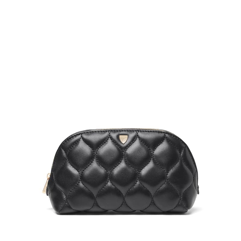 Aspinal of London Classic Makeup Case in Black Quilted Nappa