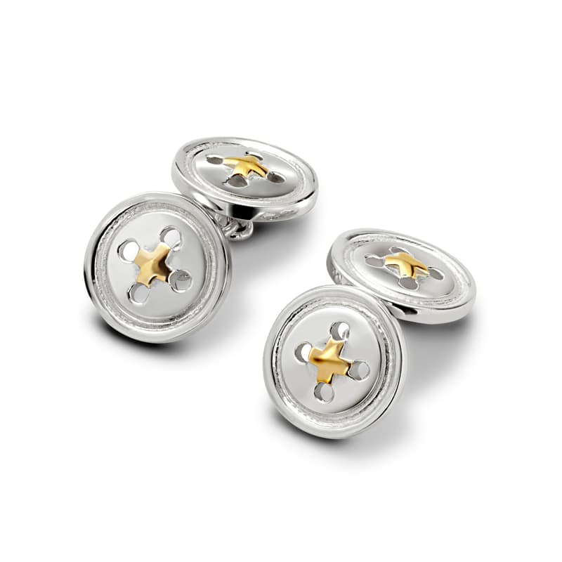 Aspinal of London Sterling Silver & Gold Plated Double Buttons Cufflinks