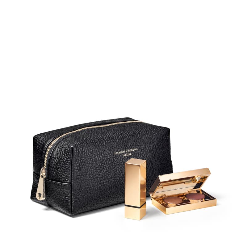 Aspinal of London Makeup Bag in Black Pebble