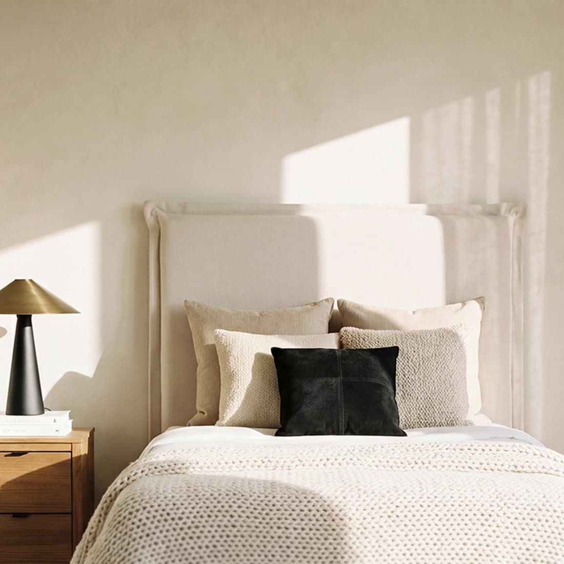 Tête de lit déhoussable rembourrée pour lit de 90 beige Louise