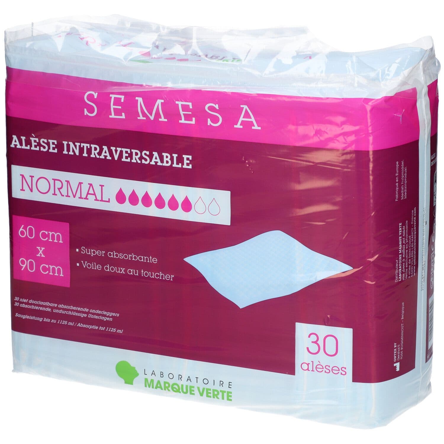 Marque Verte Semesa Alèse Absorbante Normal 60 cm x 90 cm 30 pc(s) Support