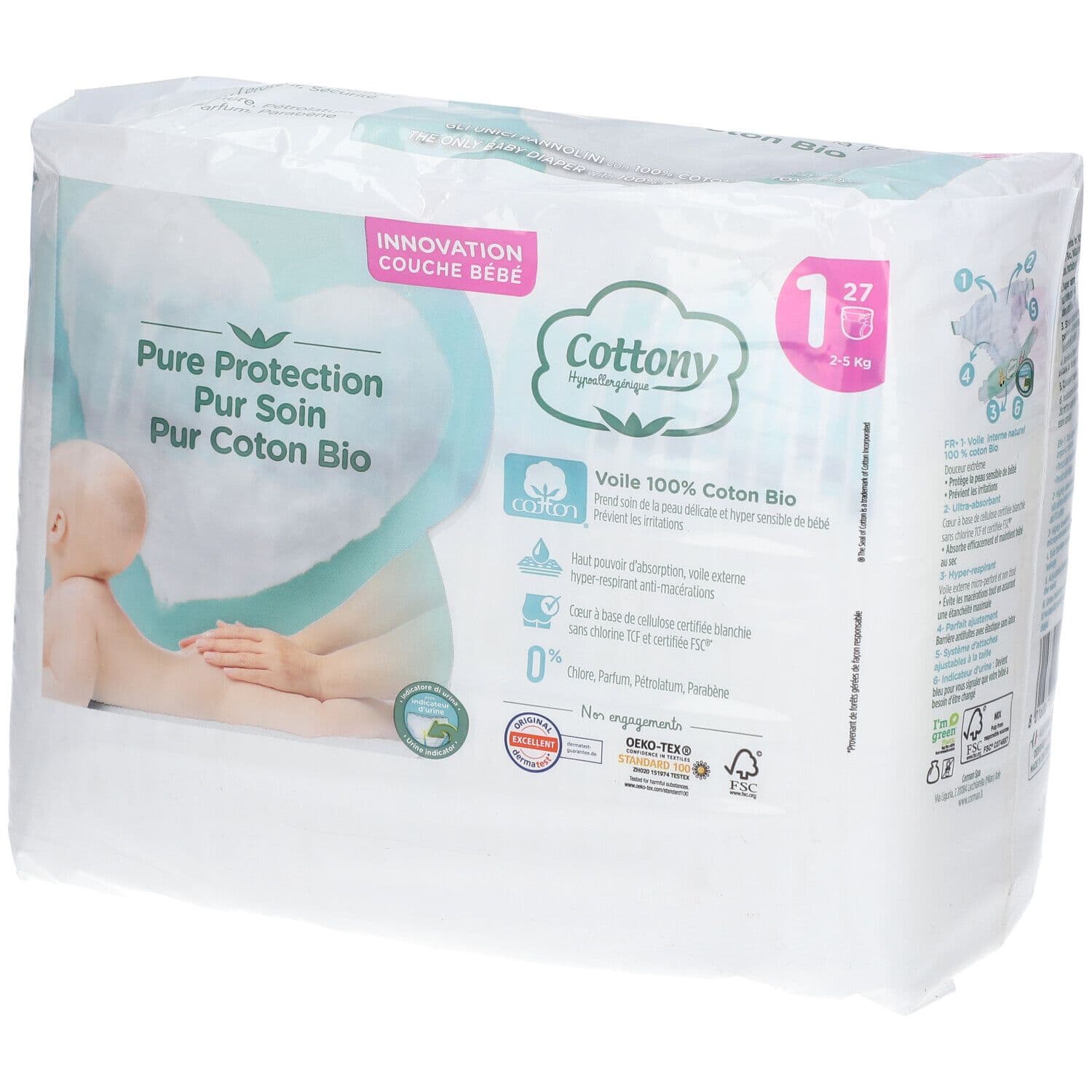 Cottony Pure Protection Langes 2-5 kg - Taille 1. 27 pc(s) Couches