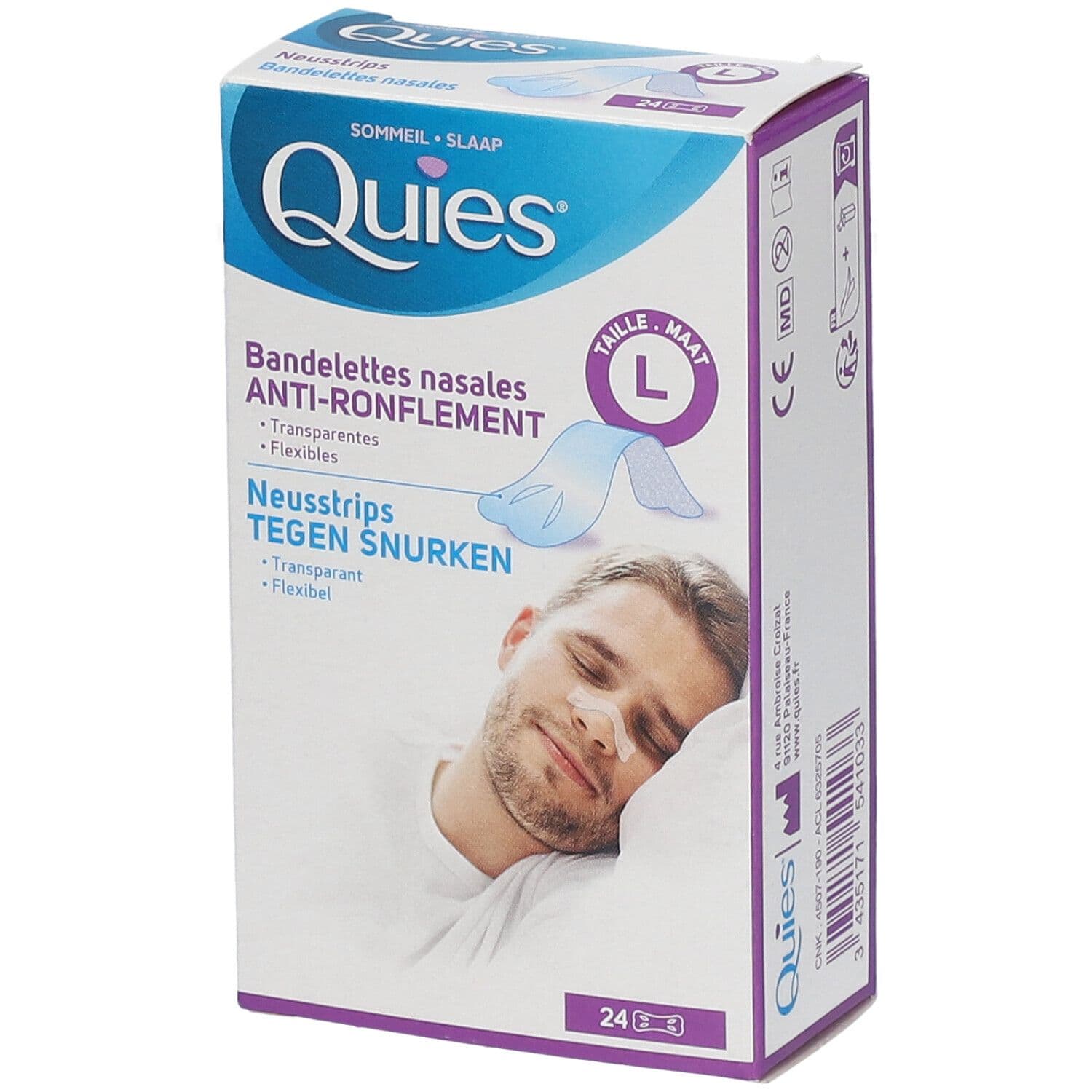 QUIES Bandelettes Nasales Anti-Ronflement L 24 pc(s) Bandage(S)