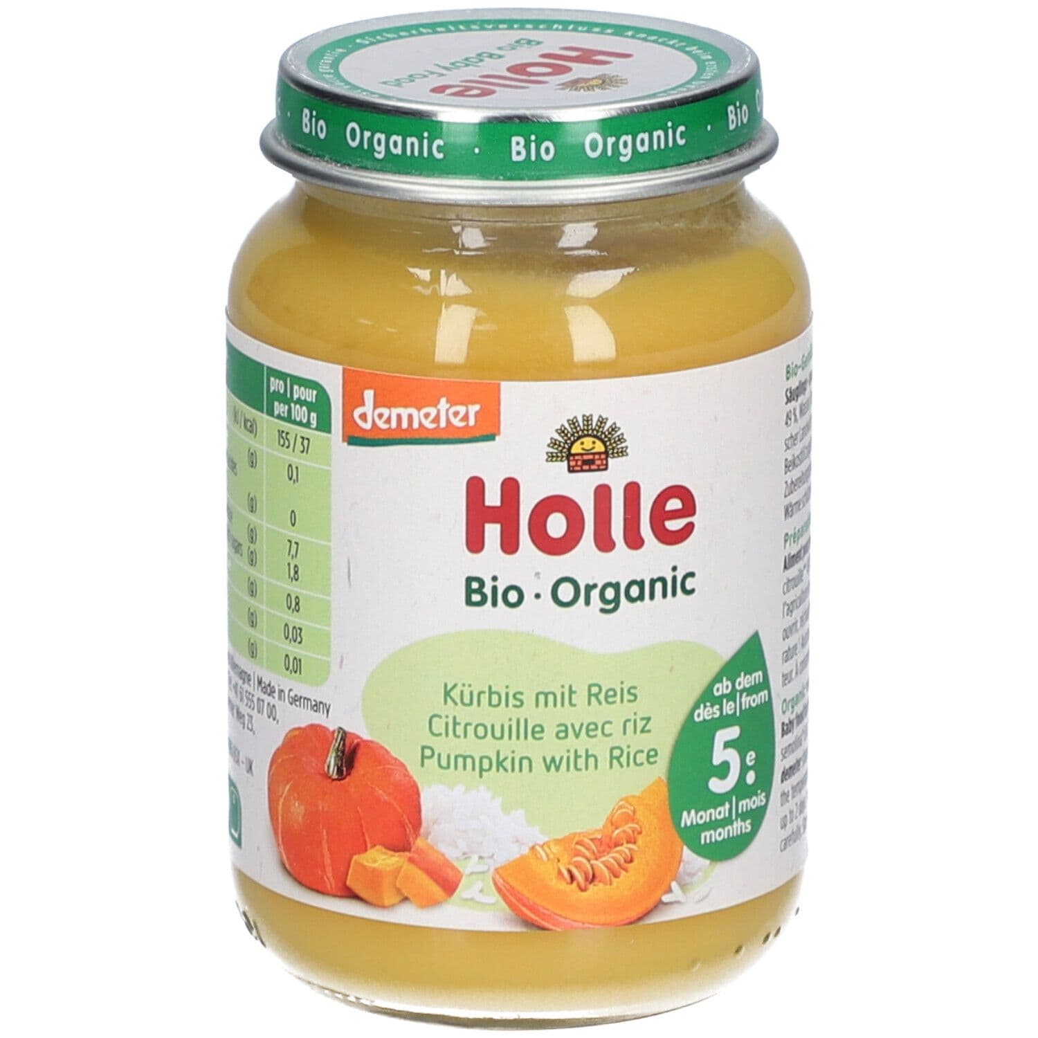 Holle Purée bio citrouille avec riz dès 5 mois 190 g