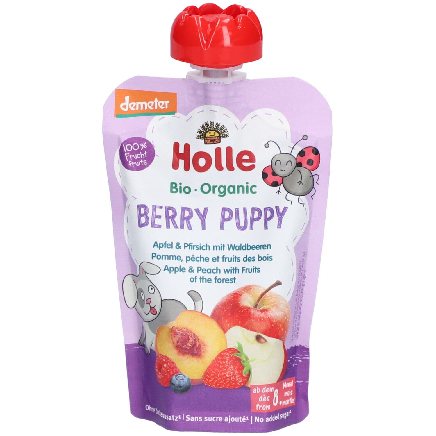 HOLLE Berry Puppy Gourde Pomme, pêche et fruits des bois bio 100 g Purée