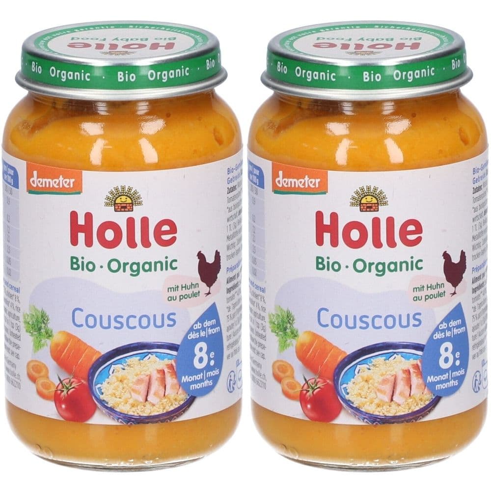 HOLLE Couscous bio au poulet dès 8 mois 2x220 g Purée