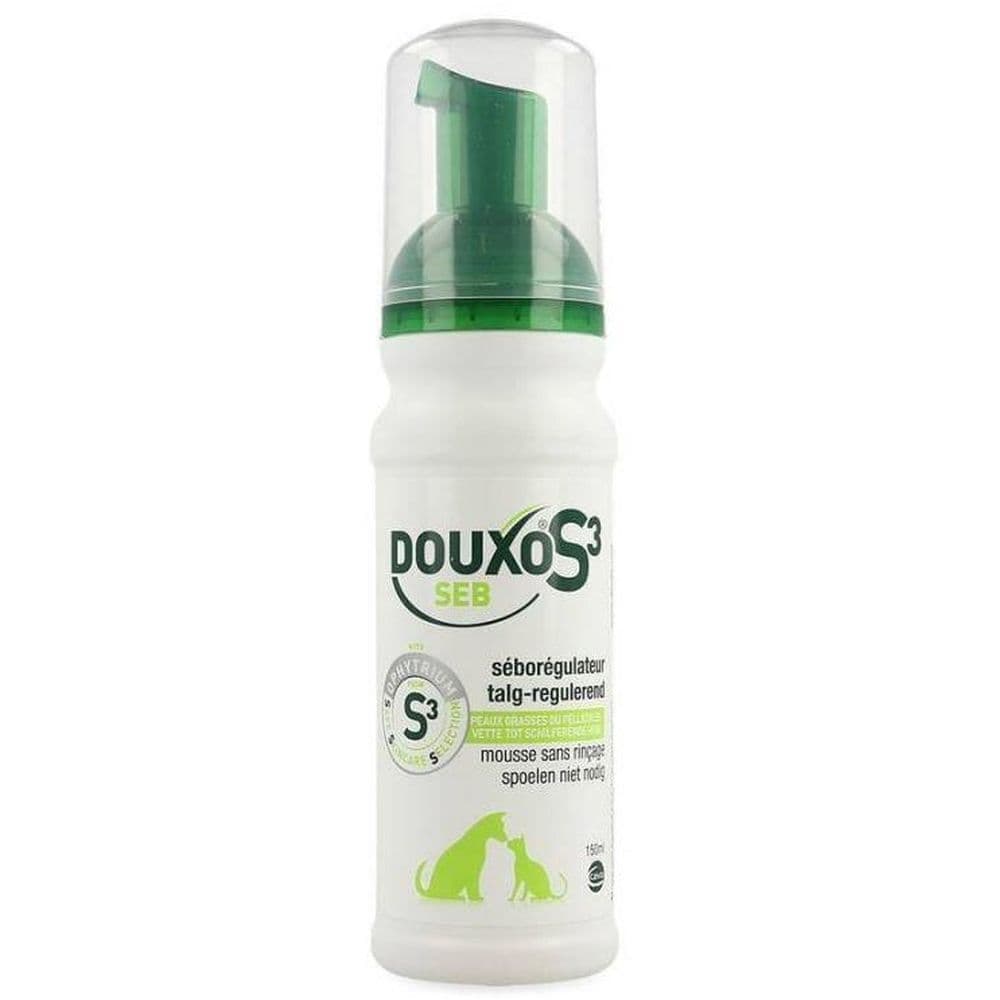 DOUXO S3 SEB Mousse soin anti-odeur et séborégulateur sans rinçage, pour chiens et chats avec des pellicules, poils gras et mauvaises odeurs, 150ml