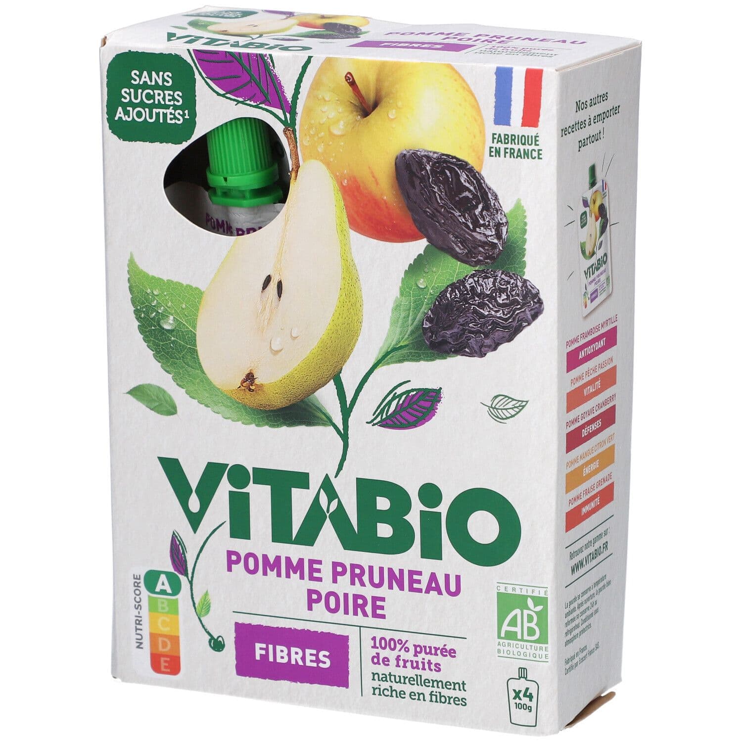 VITABIO gourde de fruits Pomme Prueau Poire 4x100g 4x100 g Purée