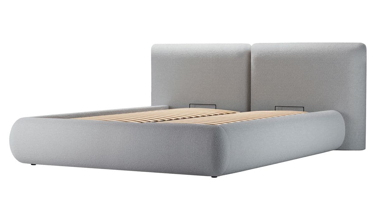 Lit rembourré Agape 180x200cm avec sommier relevable et coffre de rangement, Teddy slate - gris