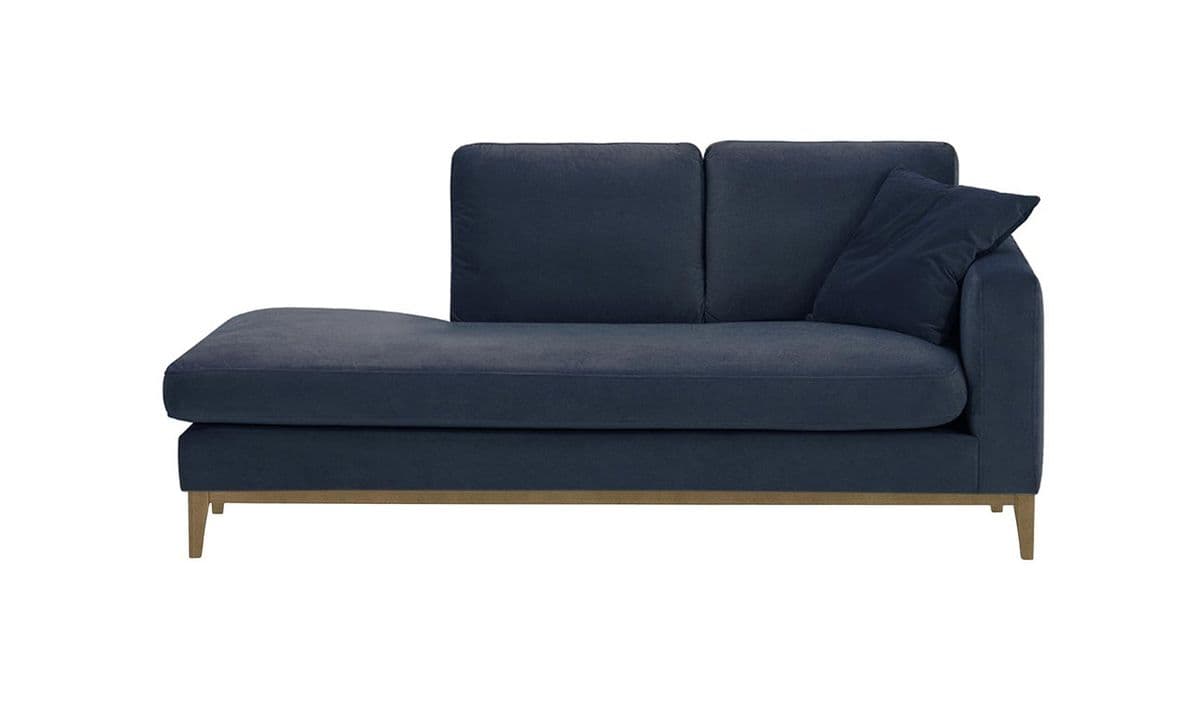 Chaise longue/divan droit Covex Wood, bleu - Velluto 11, Couleur des pieds: Noir wax