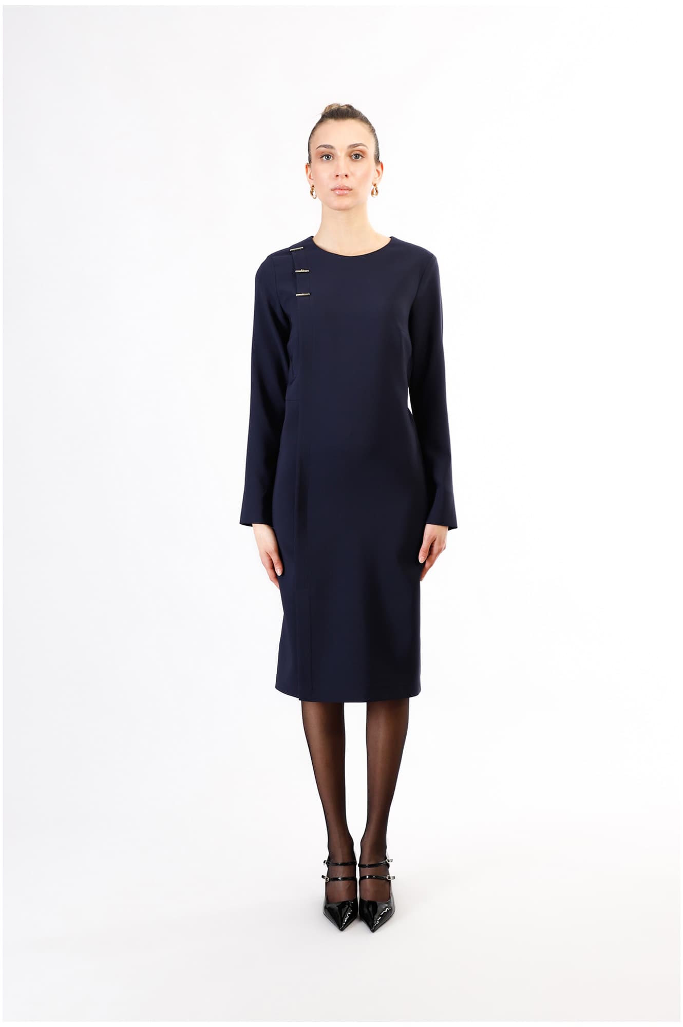 robe effet portefeuille en tissu bi-stretch navy l