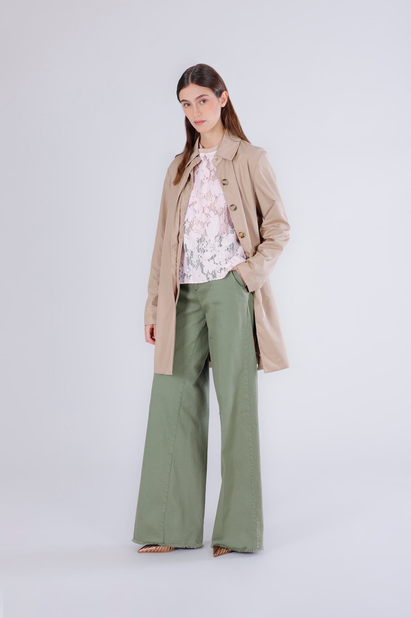 manteau long à simple boutonnage en tissu technique sand 50