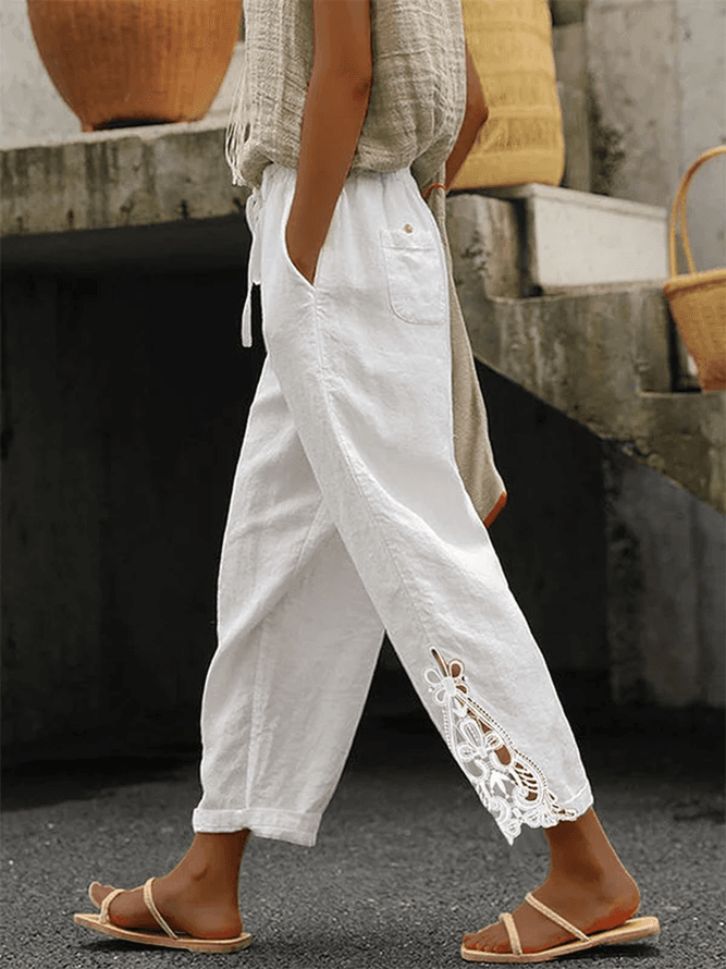 Pantalons Femmes Plain Toutes Les Saisons en Lin Naturel Micro-élasticité Quotidien Bande Élastique Pantalon navet Ligne T