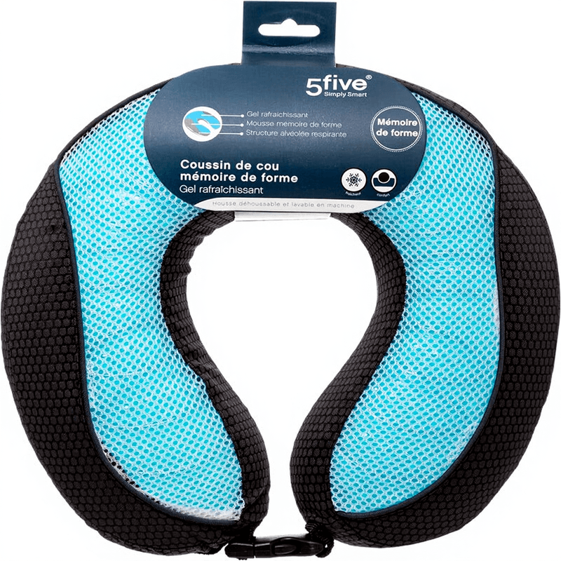 5five Oreiller cervical en mousse à mémoire de forme, Bleu, Polyuréthane et polypropylène, L 30 x l 28 cm
