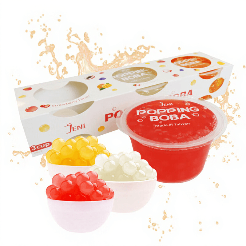 JENI Popping Boba - Pack assorti de 3 gobelets - Fraise - Mangue - Litchi - Nouveauté