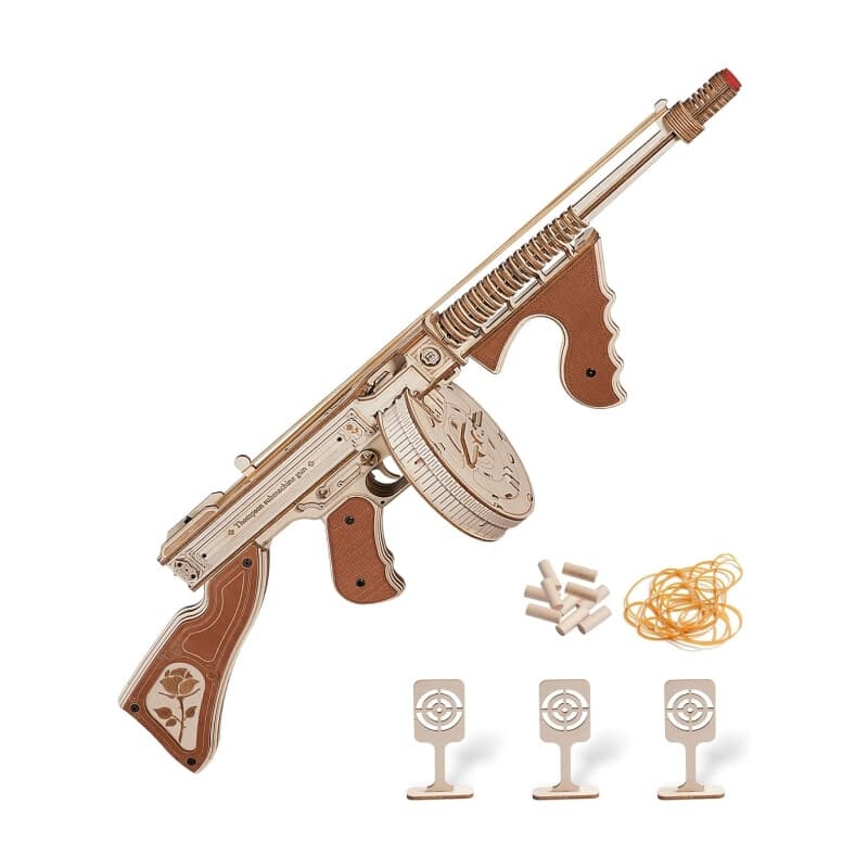 Robotime ROKR puzzle 3D bois modèle pistolet mitrailleur, décoration à la maison, décoration d’étagère,Cadeaux artisanaux pour adultes et