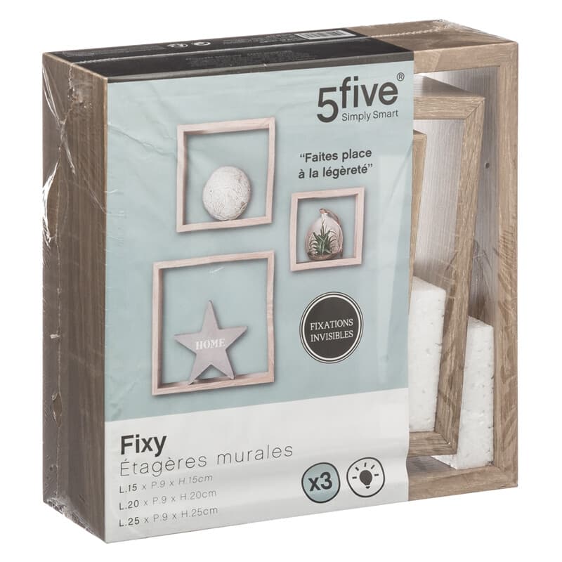 5five Atmosphera Lot de 3 étagères murales Fixy Cube en MDF chêne L 15 x P 9 x H 15 cm / L 20 x P 9 x H 20 cm / L 25 x P 9 x H 25 cm