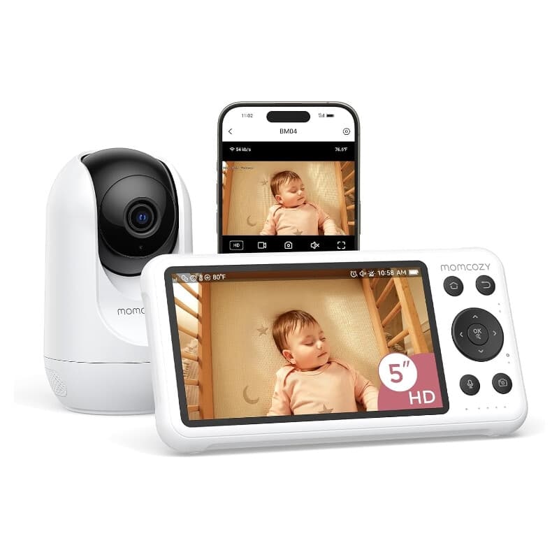 MOMCOZY Babyphone connecté Wi-Fi avec caméra 1080P, écran 5 pouces, détection mouvement/pleurs, vision nocturne et audio bidirectionnel