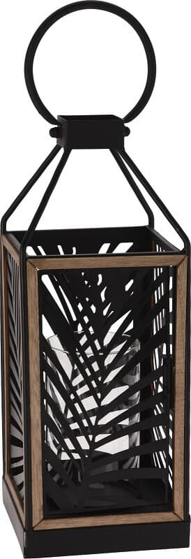 H&S Collection Lanterne décorative motif feuille noir - 15 x 15 x 38 cm