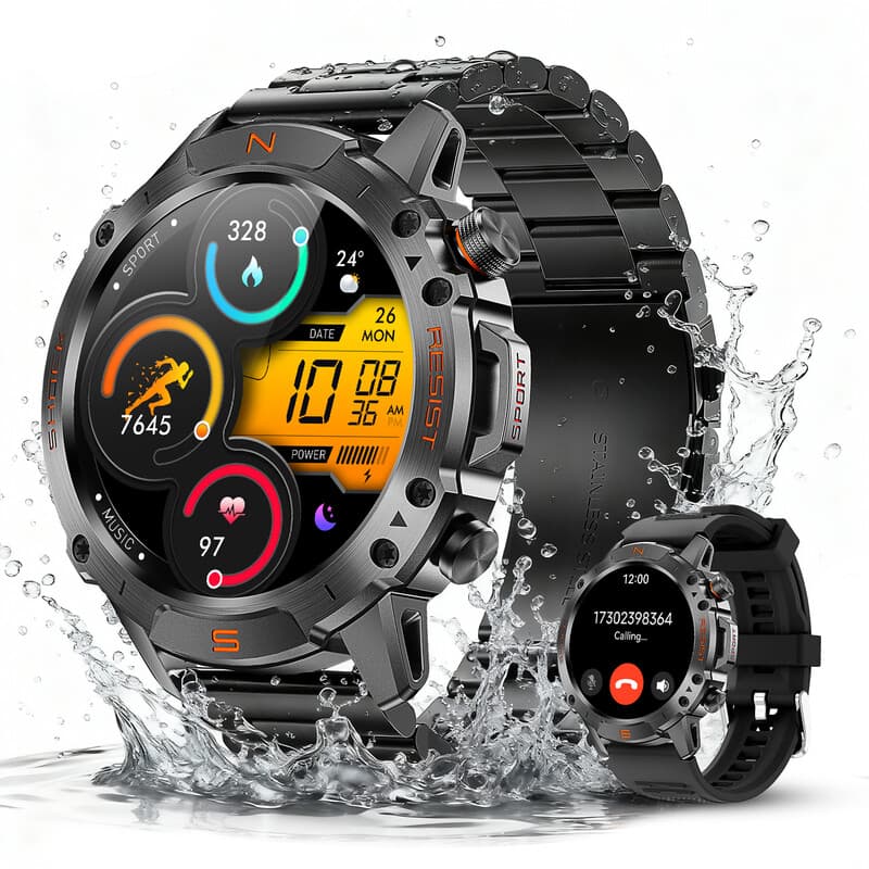 WalkerFit M6 Ultra Montre connectée de sport avec 2 bracelets - Noir