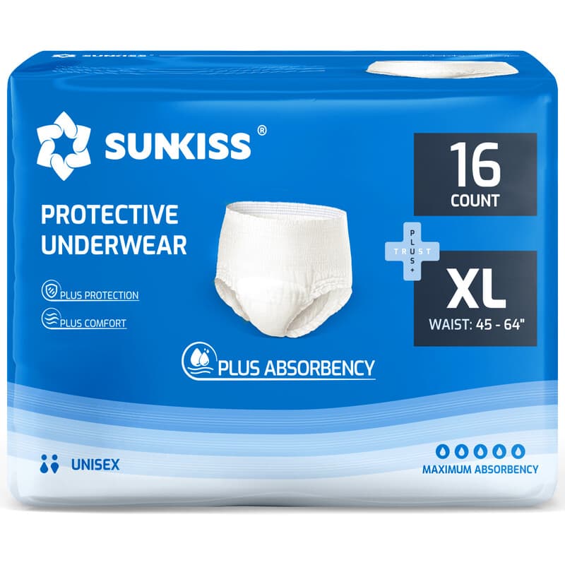 SUNKISS TrustPlus Lot de 16 couches jetables absorbantes unisexes pour incontinence adulte - Taille XL