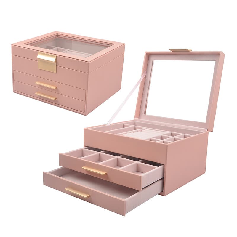 Boîte à Bijoux Multi-Couches JORDAN&JUDY - 3 Niveaux Rose, Coffret de Rangement pour Bagues, Boucles d’Oreilles et Colliers