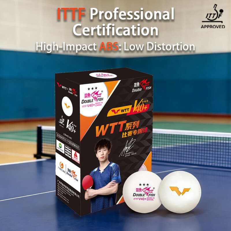 Double Fish WTT Match V40+ Balles de tennis de table ABS à couture 3 étoiles Lot de 6 Blanc