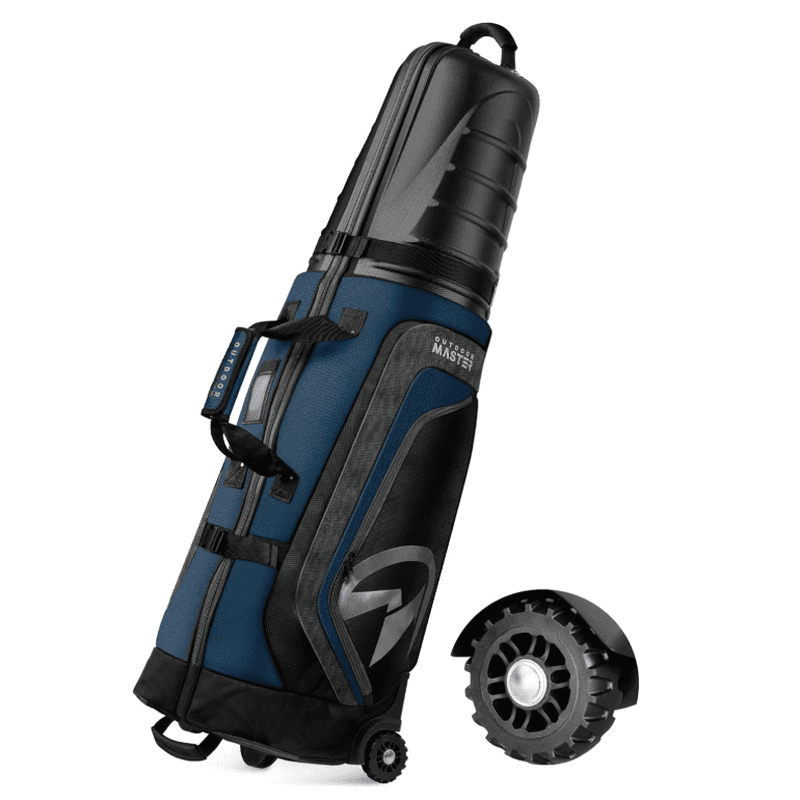 OutdoorMaster Sac de voyage semi-rigide avec roulettes pour clubs de golf - Noir/bleu