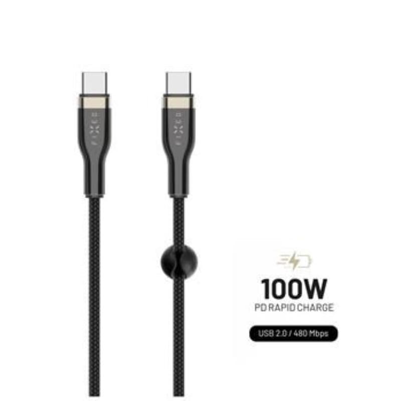 FIXED Câble tressé USB-C/USB-C, 1,2 m, 100 W, noir