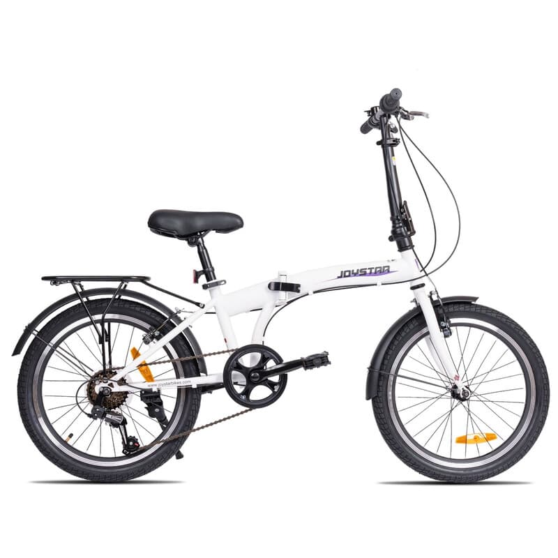 JoyStar Super, Vélo pliant 20" pour adultes, 6 vitesses, cadre en acier léger à haute teneur en carbone, frein à V double, blanc, pour le camping