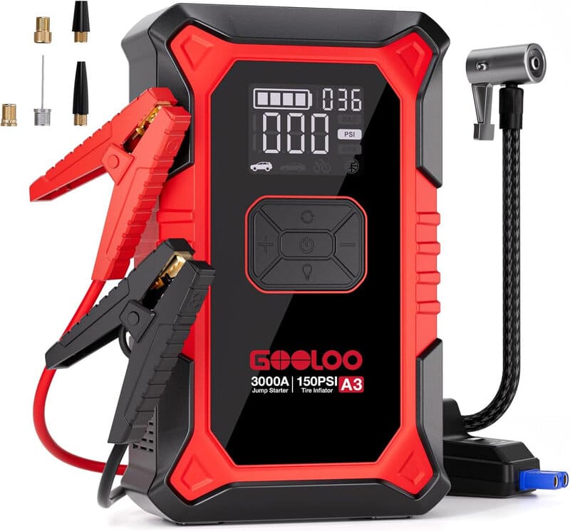 【59 après promotion】(GOOLOO10) Démarreur de voiture GOOLOO A3 avec batterie externe et compresseur, batterie externe de démarreur de secours