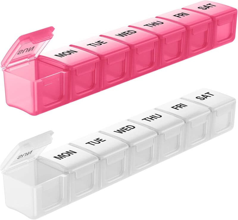 VVM Lot de 2 piluliers hebdomadaires grand format - Blanc + rose