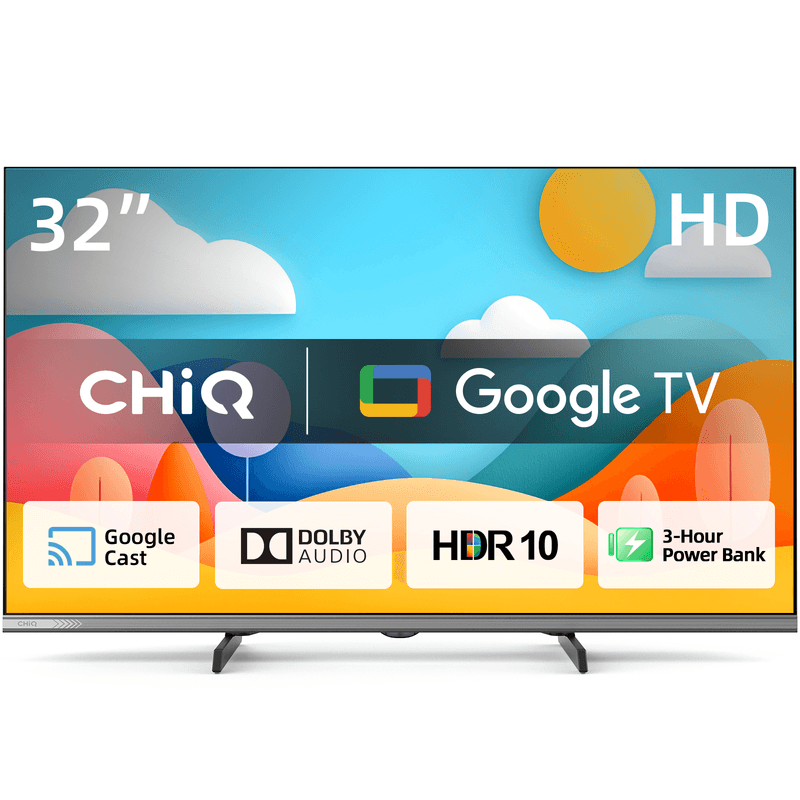 CHiQ L32M9PD TV HD Google TV HDR10/HLG, Wi-Fi 5GHz + Bluetooth 5.0, Dolby Audio, Chromecast, Design sans cadre - 32 pouces